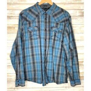 Cody James Men's Authentic Western Plaid Shirt XXL Regular Fit 100% Cotton Blue